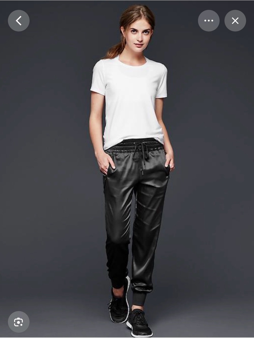 GAP Black Satin Jogger Pants with Drawstring Waist